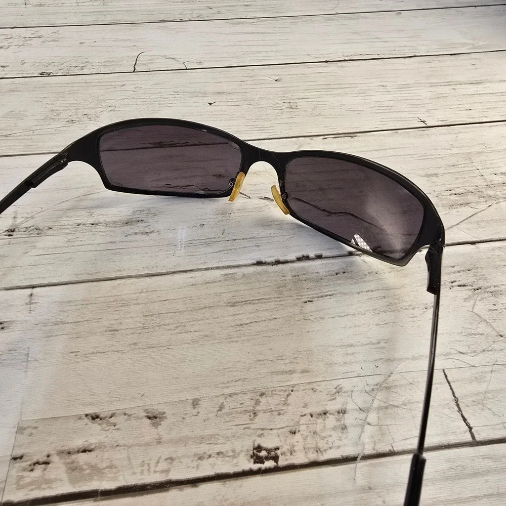 Black Metal Wrap Around‎ Sport Sunglasses Dark Tint Lenses Rectangular Frame